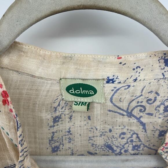 ANTHRO Dolma paisley boho print 1/4 button up long sleeve baby doll dress sz S/M - Picture 5 of 7